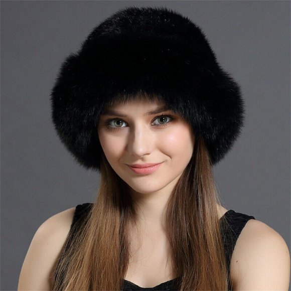 NWT Black Knitted real FOX Fur Trimmed FUR Hat- Stunning! - Picture 3 of 6